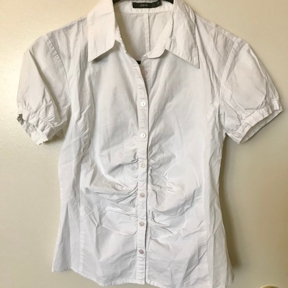 Zero Women’s White Cotton Blouse – Short Sleeve – Size S (German 36)